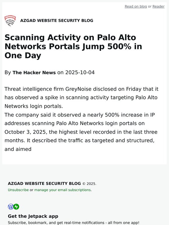 Scanning Activity on Palo Alto Networks Portals Jump 500% in One Day
