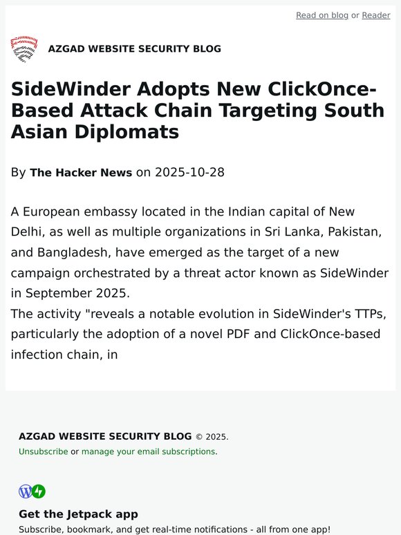 SideWinder Adopts New ClickOnce-Based Attack Chain Targeting South Asian Diplomats
